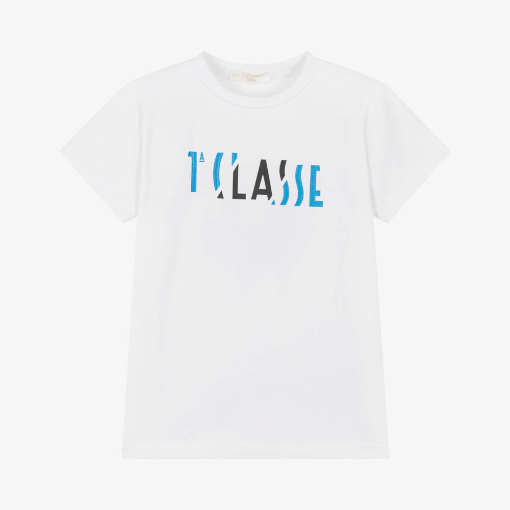 Alviero Martini-Boys White 1a Classe Print Cotton T-Shirt | Childrensalon Outlet