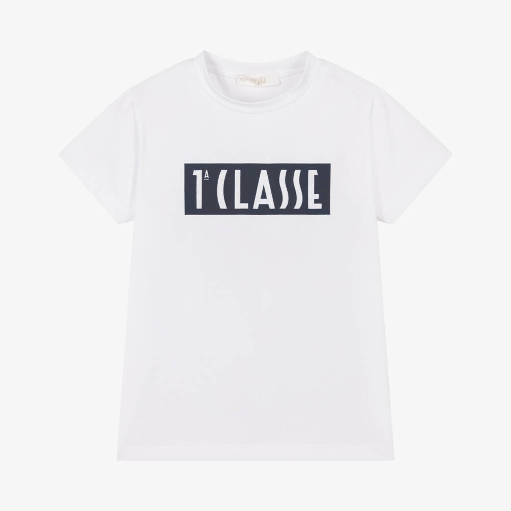 Alviero Martini-Boys White 1st Classe Logo Cotton T-Shirt | Childrensalon Outlet