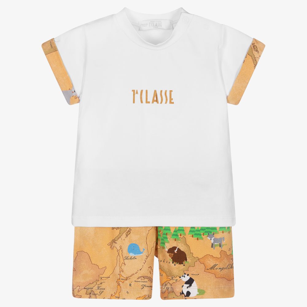 Alviero Martini - Белая футболка и бежевые шорты для мальчиков | Childrensalon