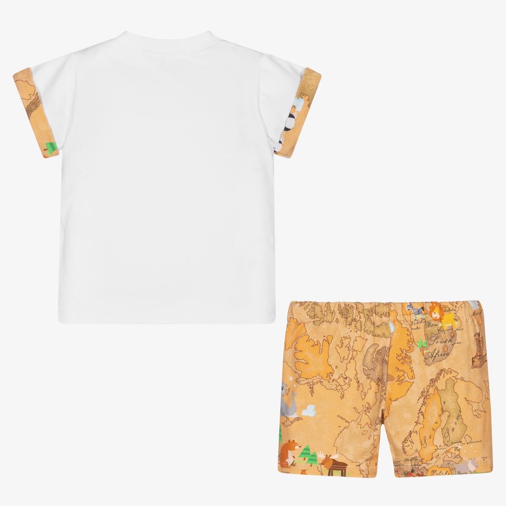 Alviero Martini-طقم شورت قطن جيرسي لون أبيض وبيج للمواليد | Childrensalon Outlet