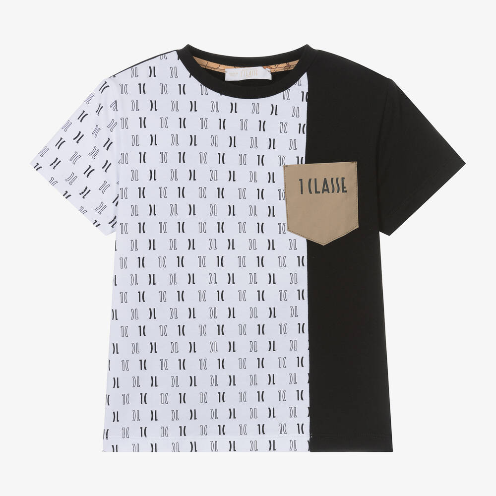 Alviero Martini-Boys White & Black 1a Classe Cotton T-Shirt | Childrensalon Outlet