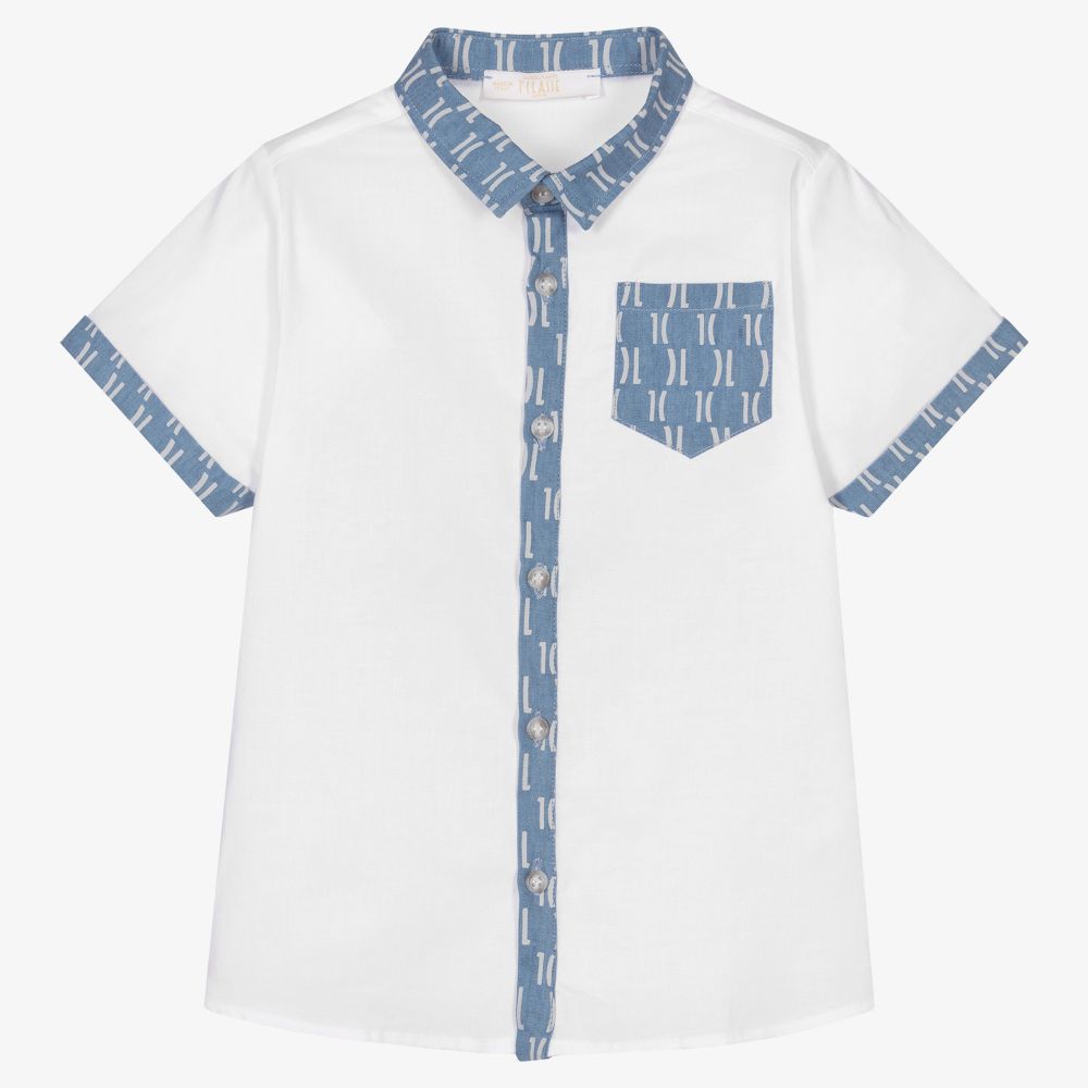 Alviero Martini - Boys White & Blue Cotton Shirt | Childrensalon