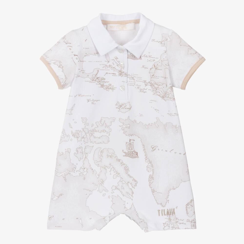 Alviero Martini-Boys' White Cartographic Cotton Romper | Childrensalon Outlet