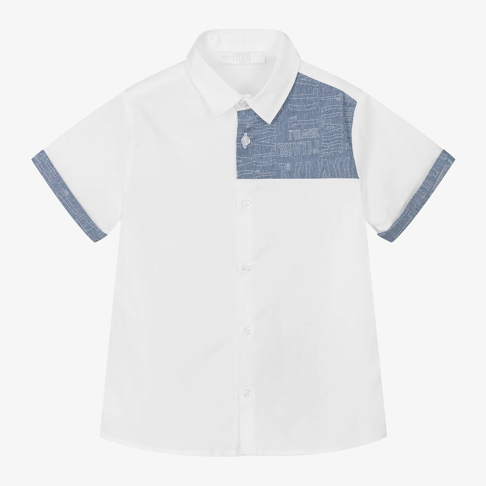 Alviero Martini-Boys White Cotton & Denim Shirt | Childrensalon Outlet