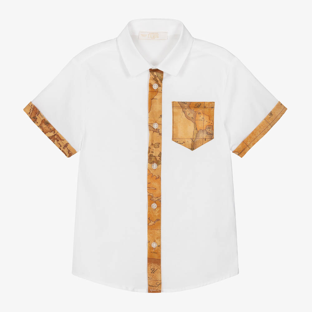 Alviero Martini-Boys White Cotton Geo Map Shirt | Childrensalon Outlet