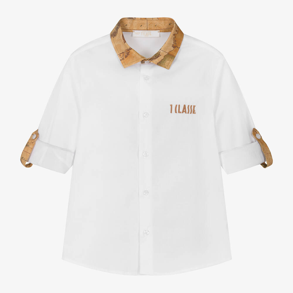 Alviero Martini-Boys White Cotton Geo Shirt | Childrensalon Outlet