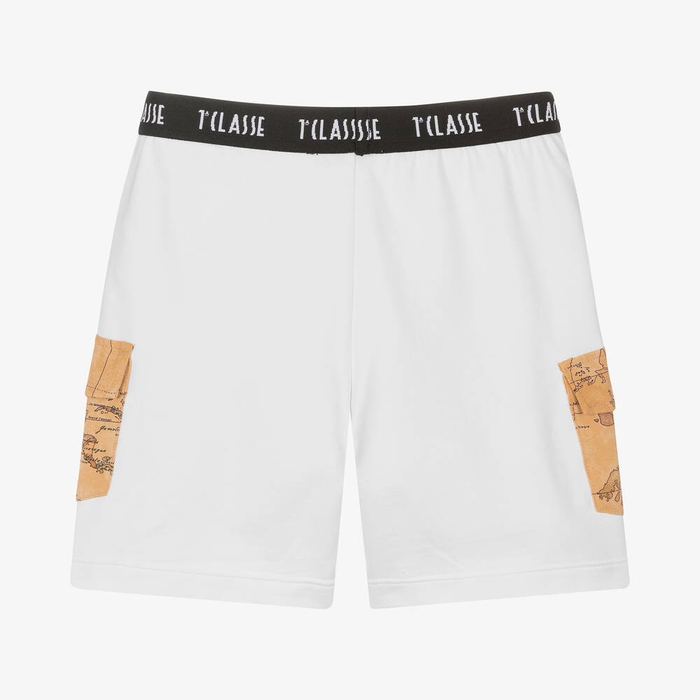 Alviero Martini-Белые хлопковые шорты с акцентами с картой мира | Childrensalon Outlet