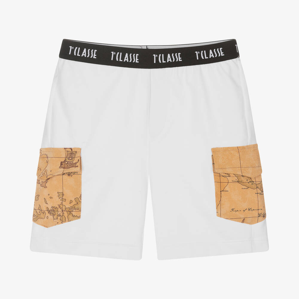 Alviero Martini - Boys White Cotton Geo Shorts | Childrensalon