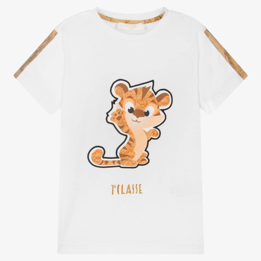 Alviero Martini - T-shirt blanc en coton tigre Geo | Childrensalon