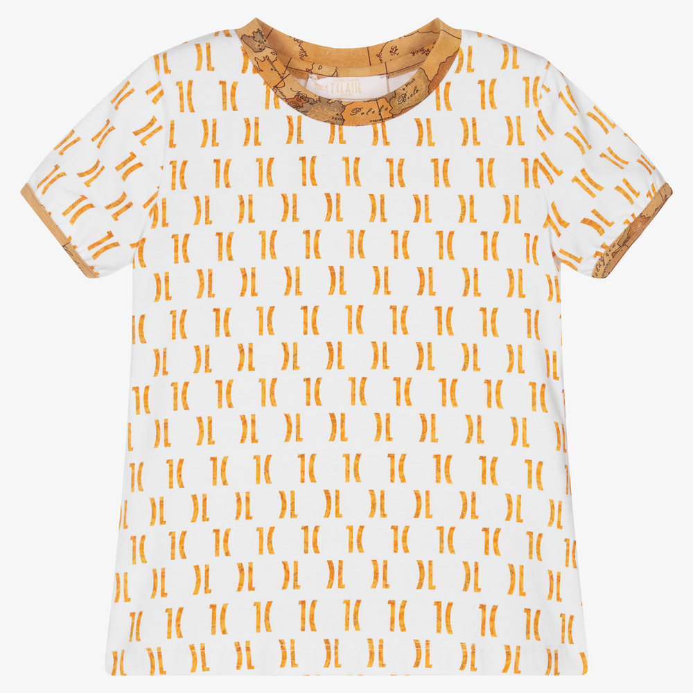 Alviero Martini-Boys White Cotton Logo T-Shirt | Childrensalon Outlet