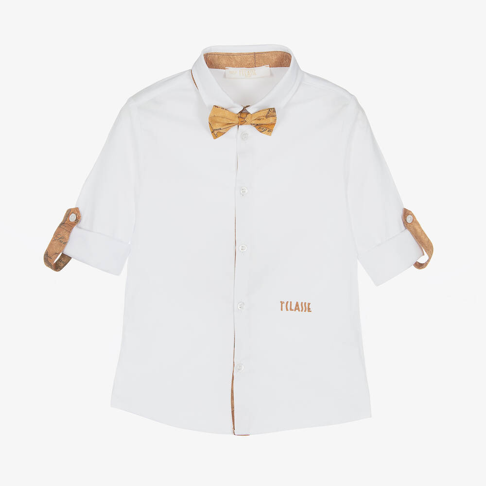 Alviero Martini - Boys White Cotton Shirt & Geo Bow Tie | Childrensalon
