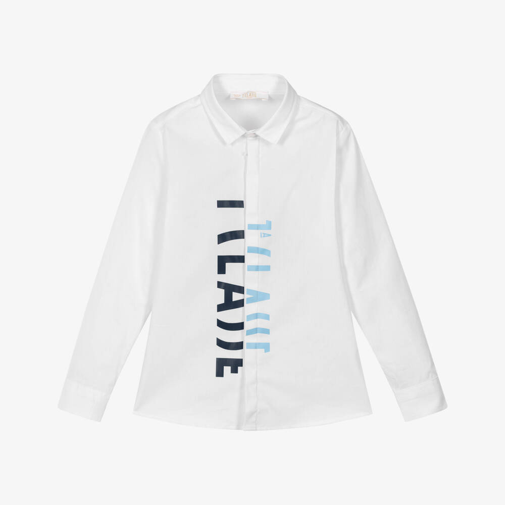 Alviero Martini-Boys White Cotton Shirt with Blue 1A Classe Logos | Childrensalon Outlet