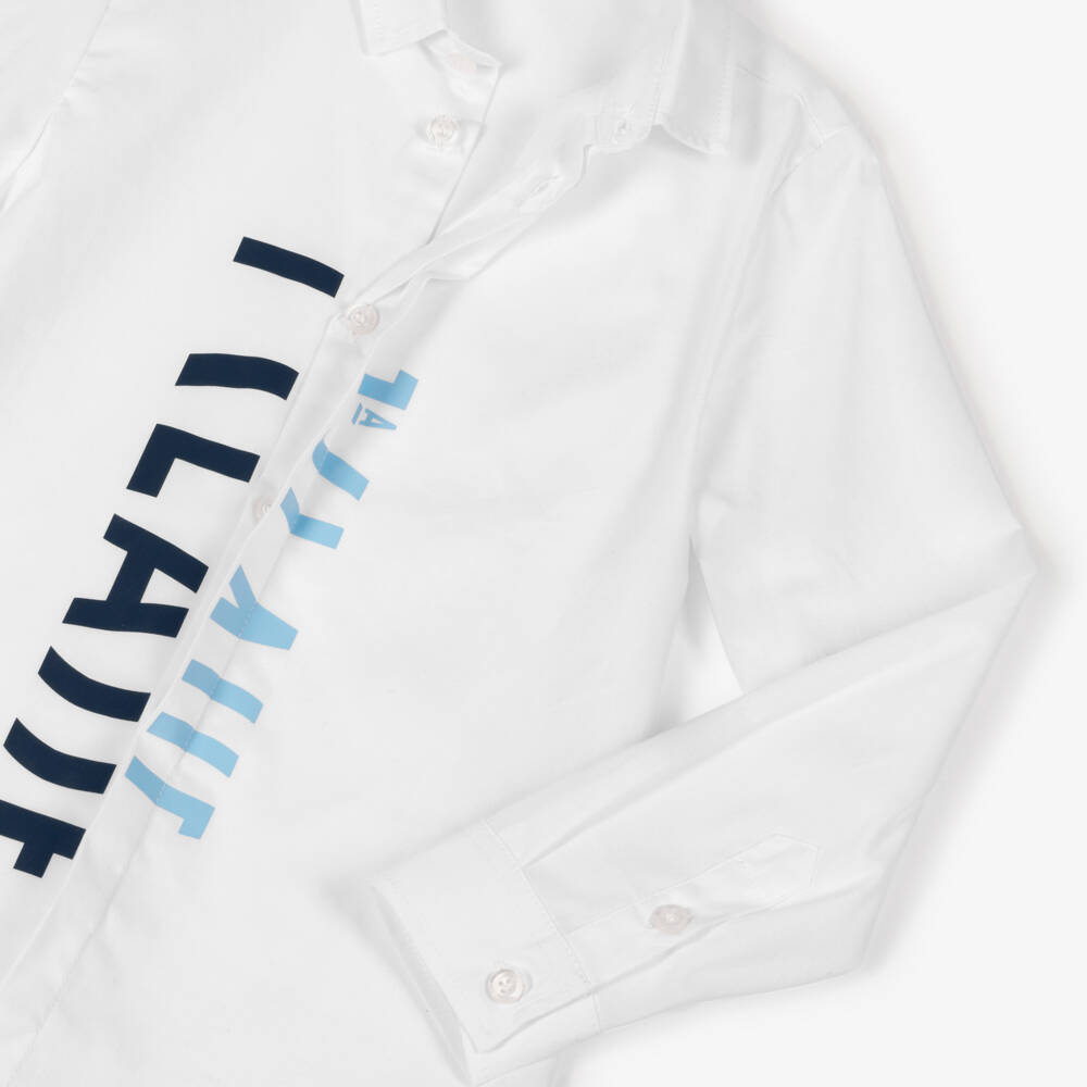 Alviero Martini-Boys White Cotton Shirt with Blue 1A Classe Logos | Childrensalon Outlet