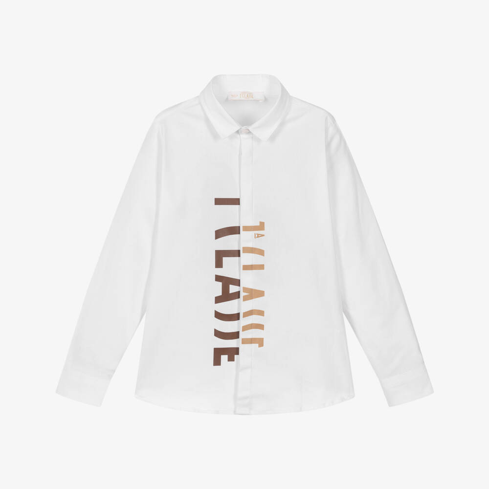 Alviero Martini-Boys White Cotton Shirt with Brown 1A Classe Logos | Childrensalon Outlet