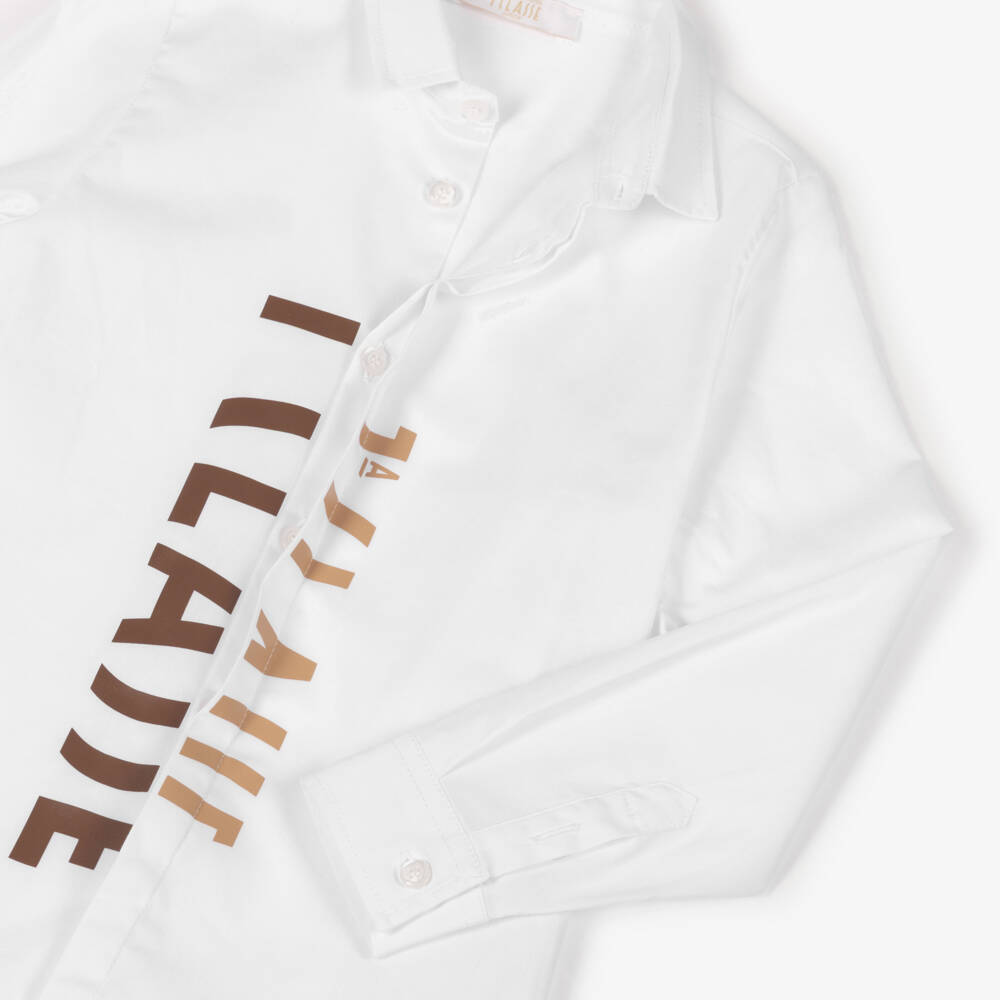 Alviero Martini-Boys White Cotton Shirt with Brown 1A Classe Logos | Childrensalon Outlet