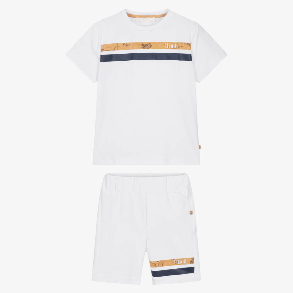 Alviero Martini-Boys White Cotton Shorts Set with Stripe Detailing | Childrensalon Outlet