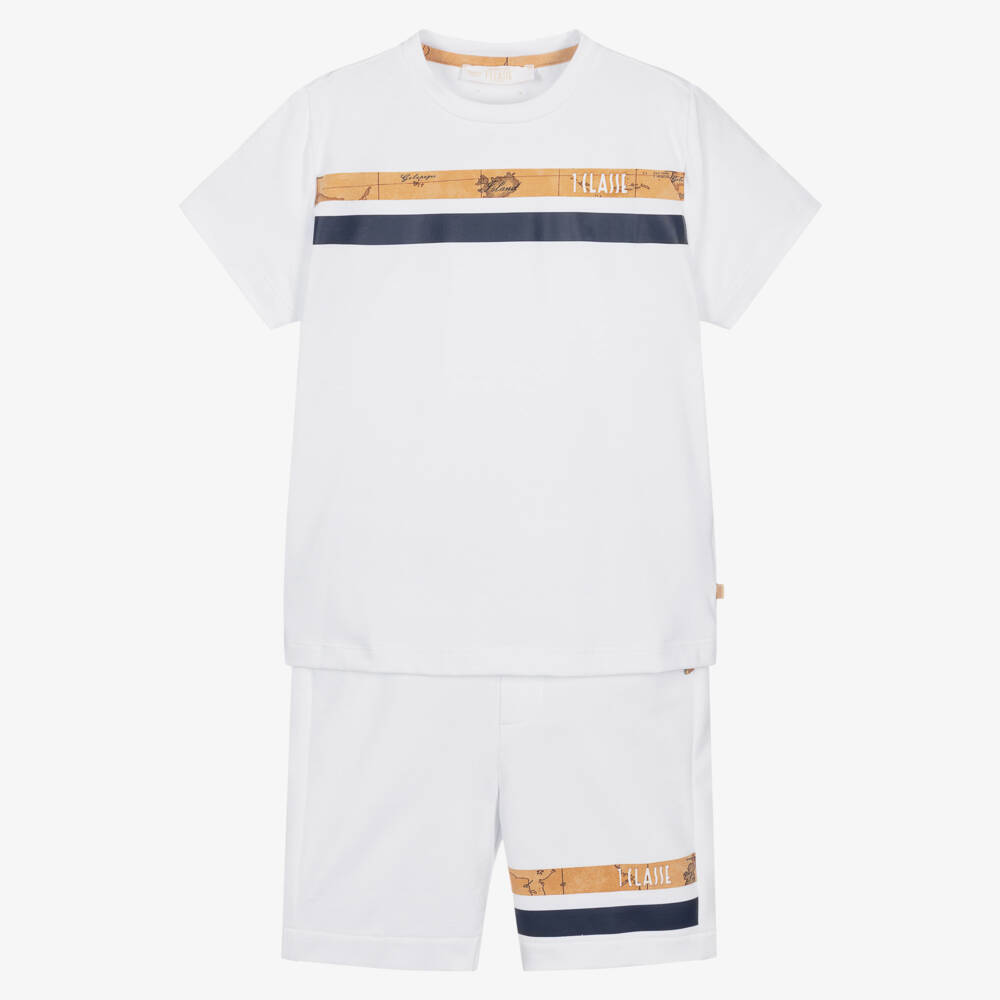 Alviero Martini-Boys White Cotton Shorts Set with Stripe Detailing | Childrensalon Outlet