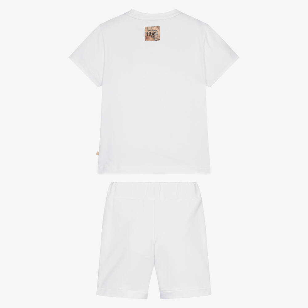 Alviero Martini-Boys White Cotton Shorts Set with Stripe Detailing | Childrensalon Outlet