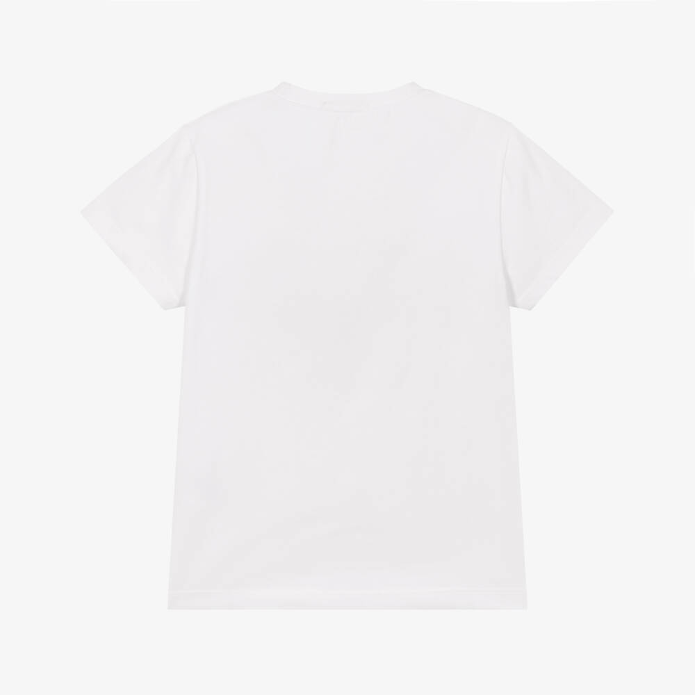 Alviero Martini-Boys White Cotton T-Shirt with 1st Classe Pattern | Childrensalon Outlet