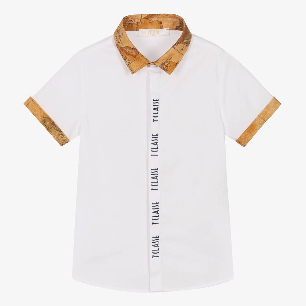 Alviero Martini - Boys White Geo Map Cotton Shirt | Childrensalon
