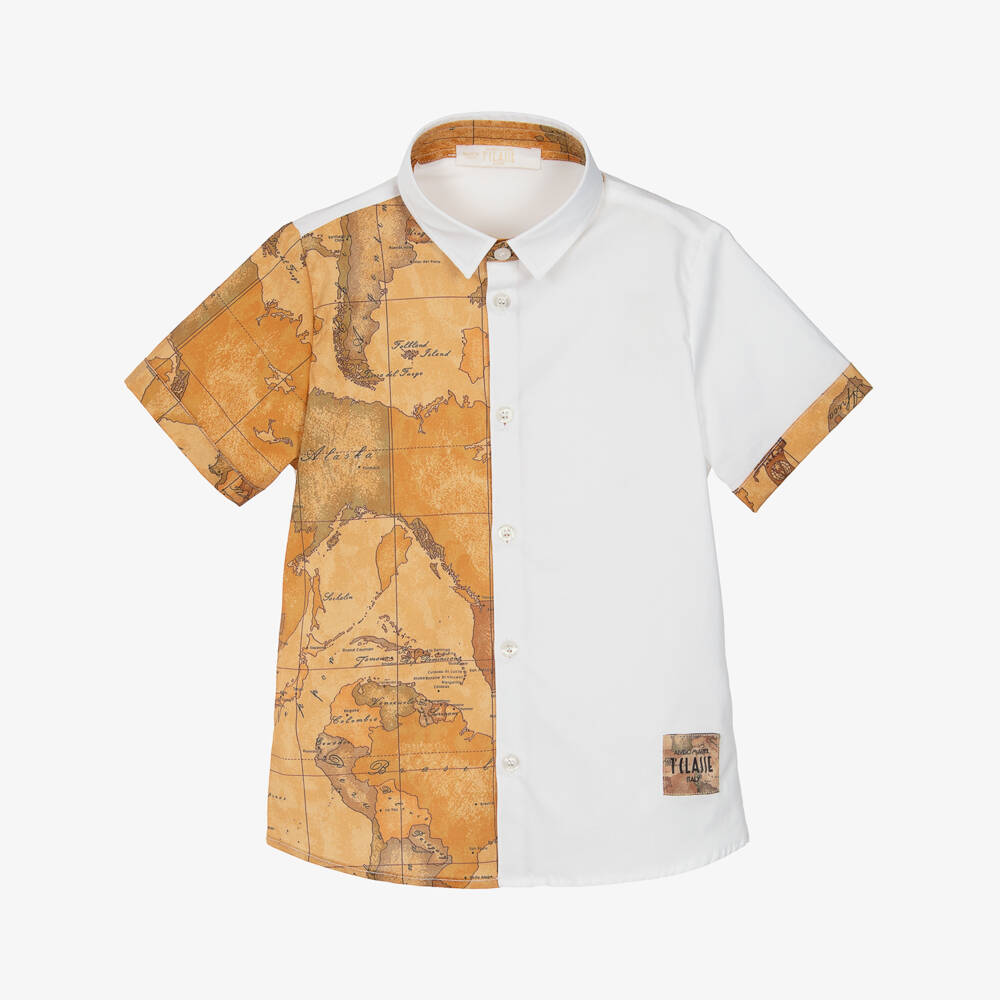 Alviero Martini-Boys White & Geo Map Cotton Shirt | Childrensalon Outlet