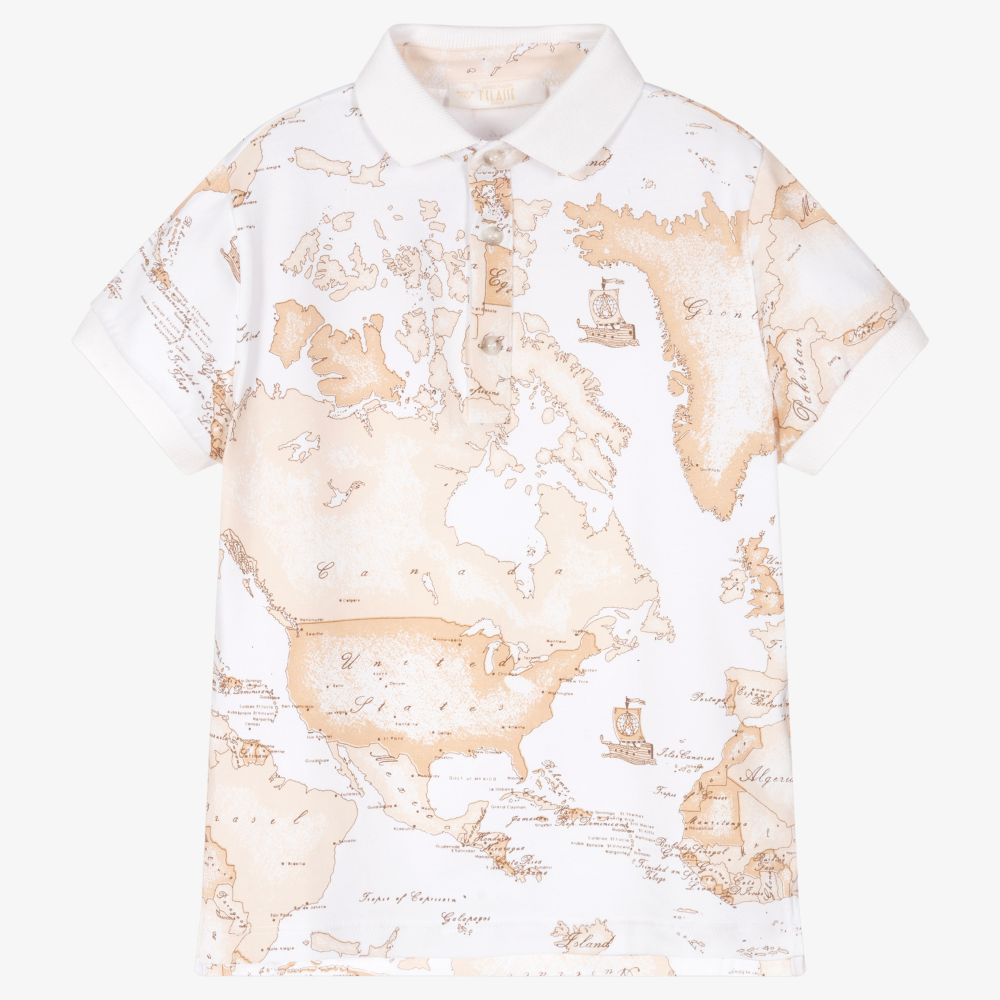 Alviero Martini - Boys White Geo Map Polo Shirt | Childrensalon