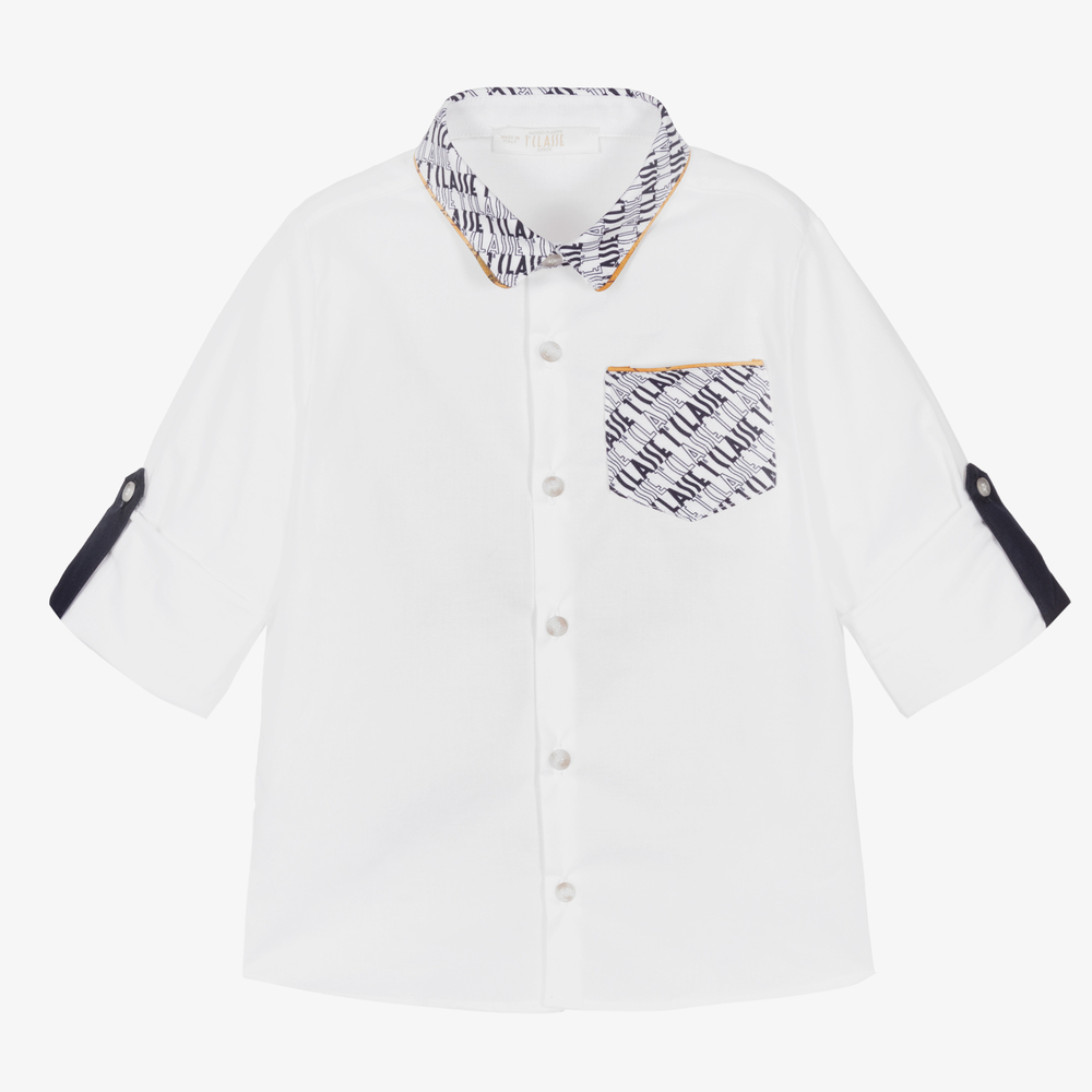Alviero Martini-Белая хлопковая рубашка для мальчиков | Childrensalon Outlet