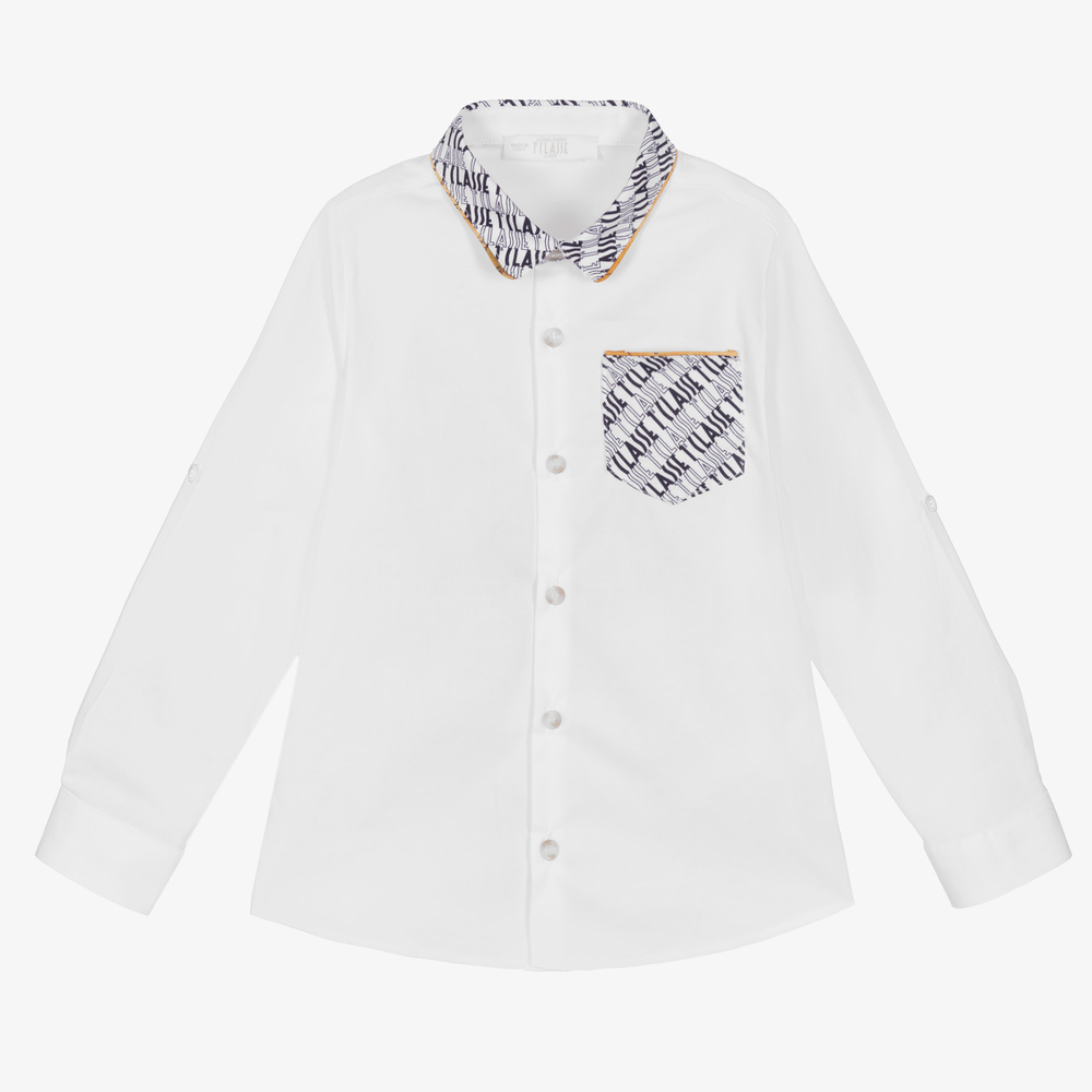 Alviero Martini-Белая хлопковая рубашка для мальчиков | Childrensalon Outlet