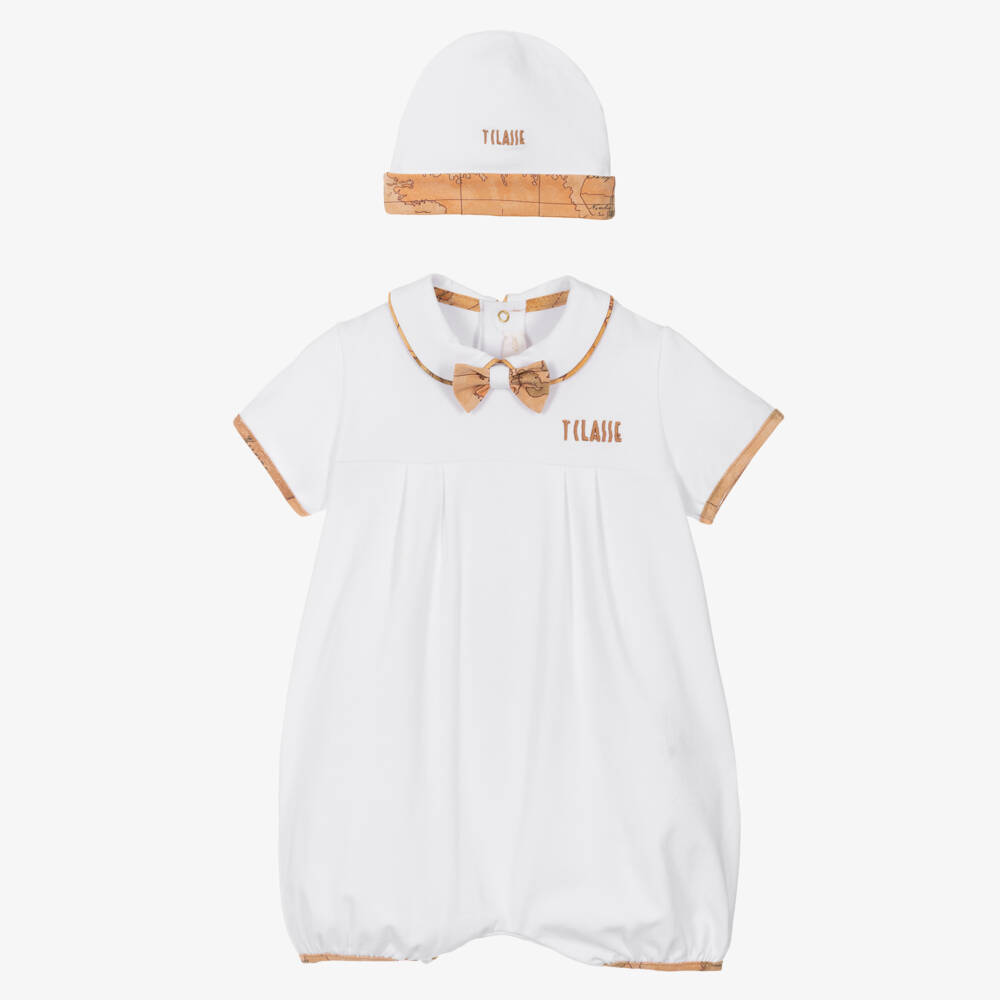 Alviero Martini-Boys White Map-Trimmed Romper Set | Childrensalon Outlet