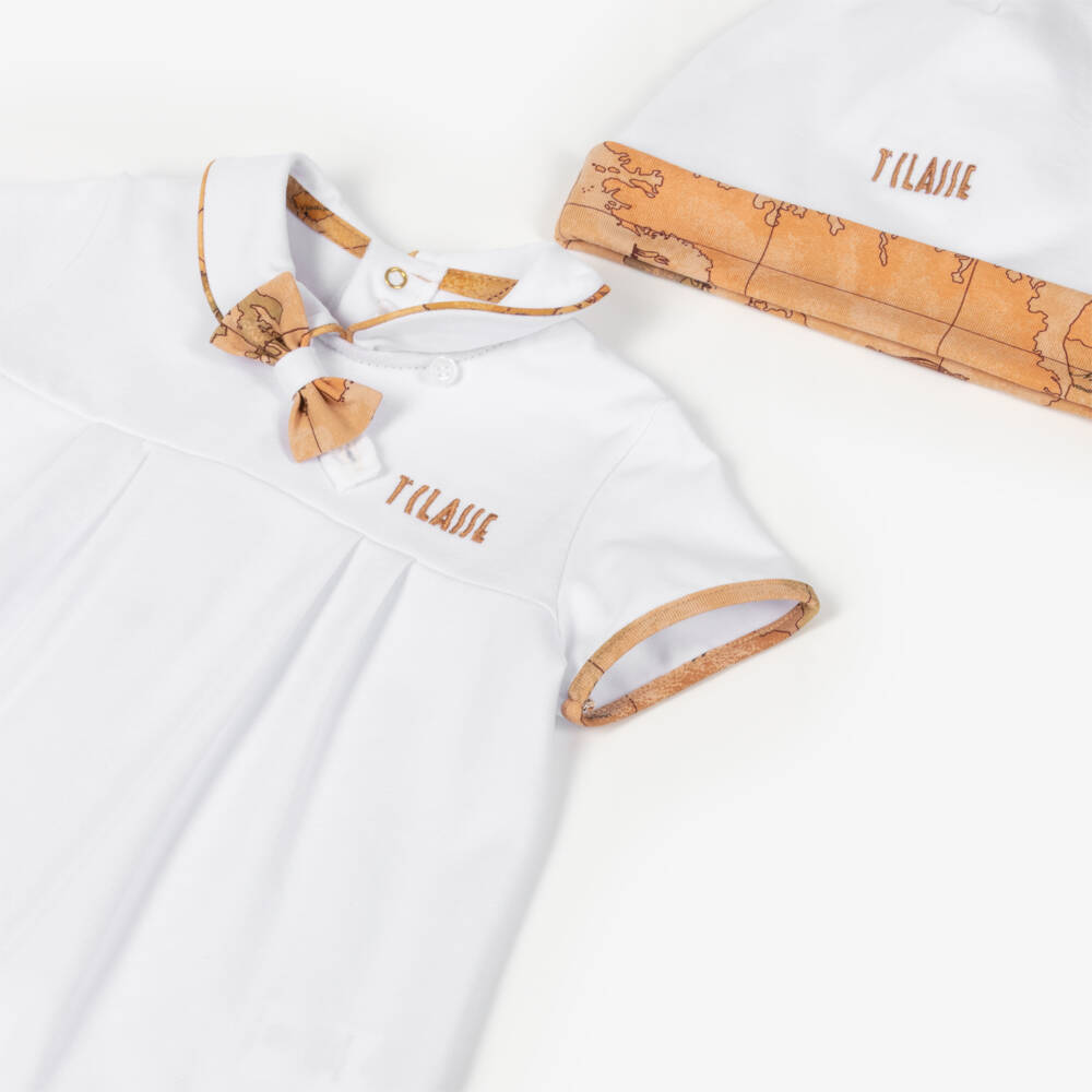 Alviero Martini-Boys White Map-Trimmed Romper Set | Childrensalon Outlet