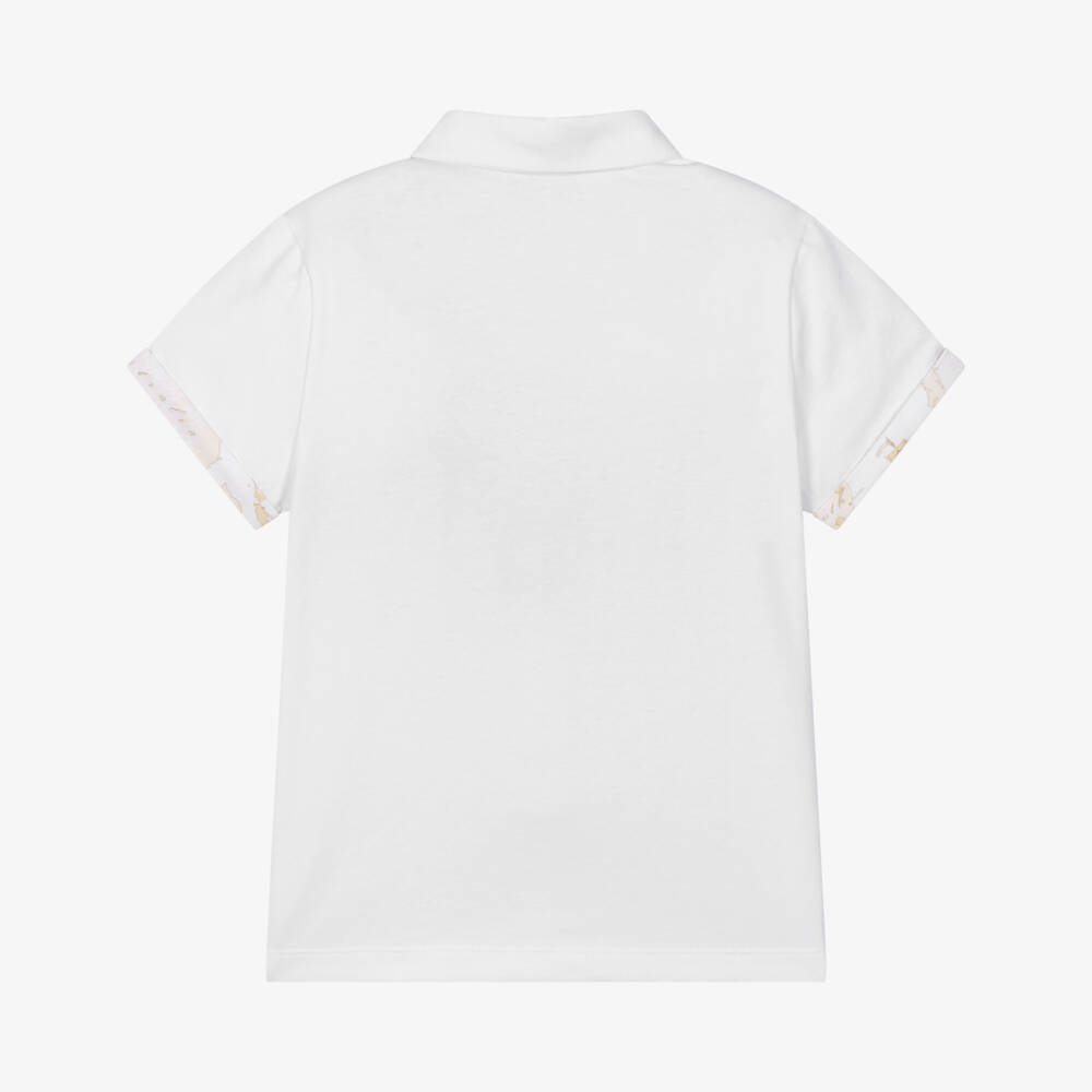 Alviero Martini-Boys White Polo Shirt with 1A Classe Logos & Geo Map Trims | Childrensalon Outlet