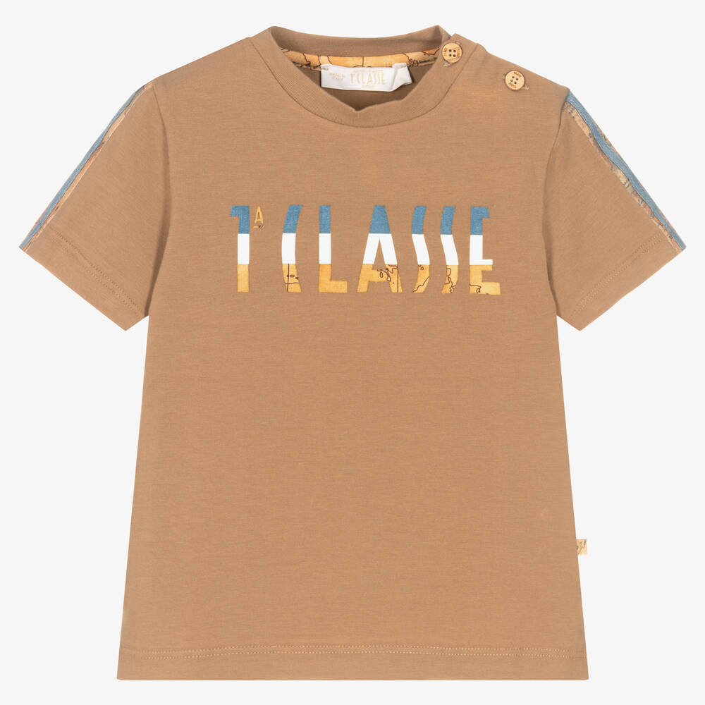 Alviero Martini-Brown Geo Map Logo T-Shirt | Childrensalon Outlet