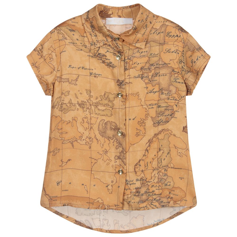 Alviero Martini-Dark Beige Geo Map Blouse  | Childrensalon Outlet