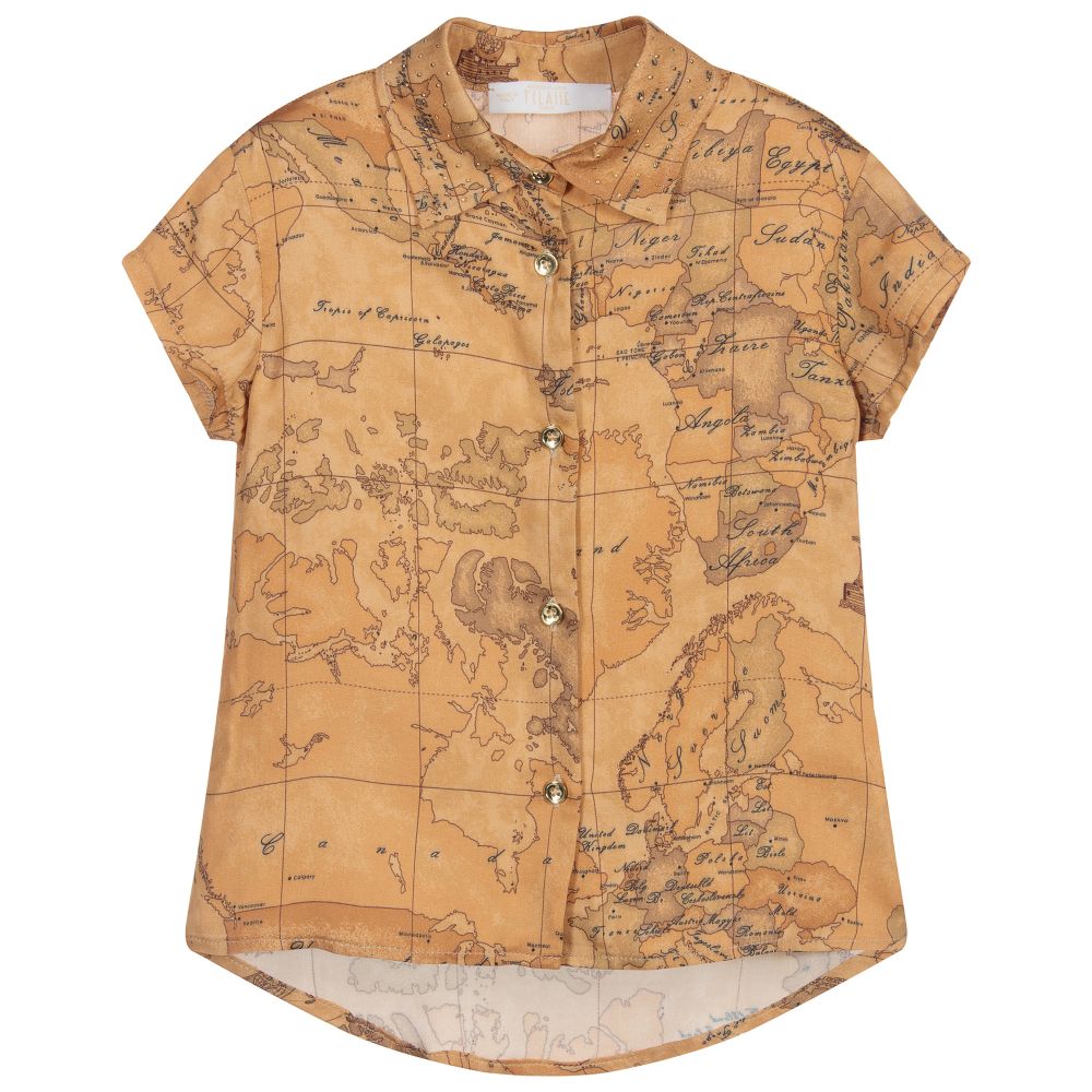 Alviero Martini - Dark Beige Geo Map Blouse  | Childrensalon