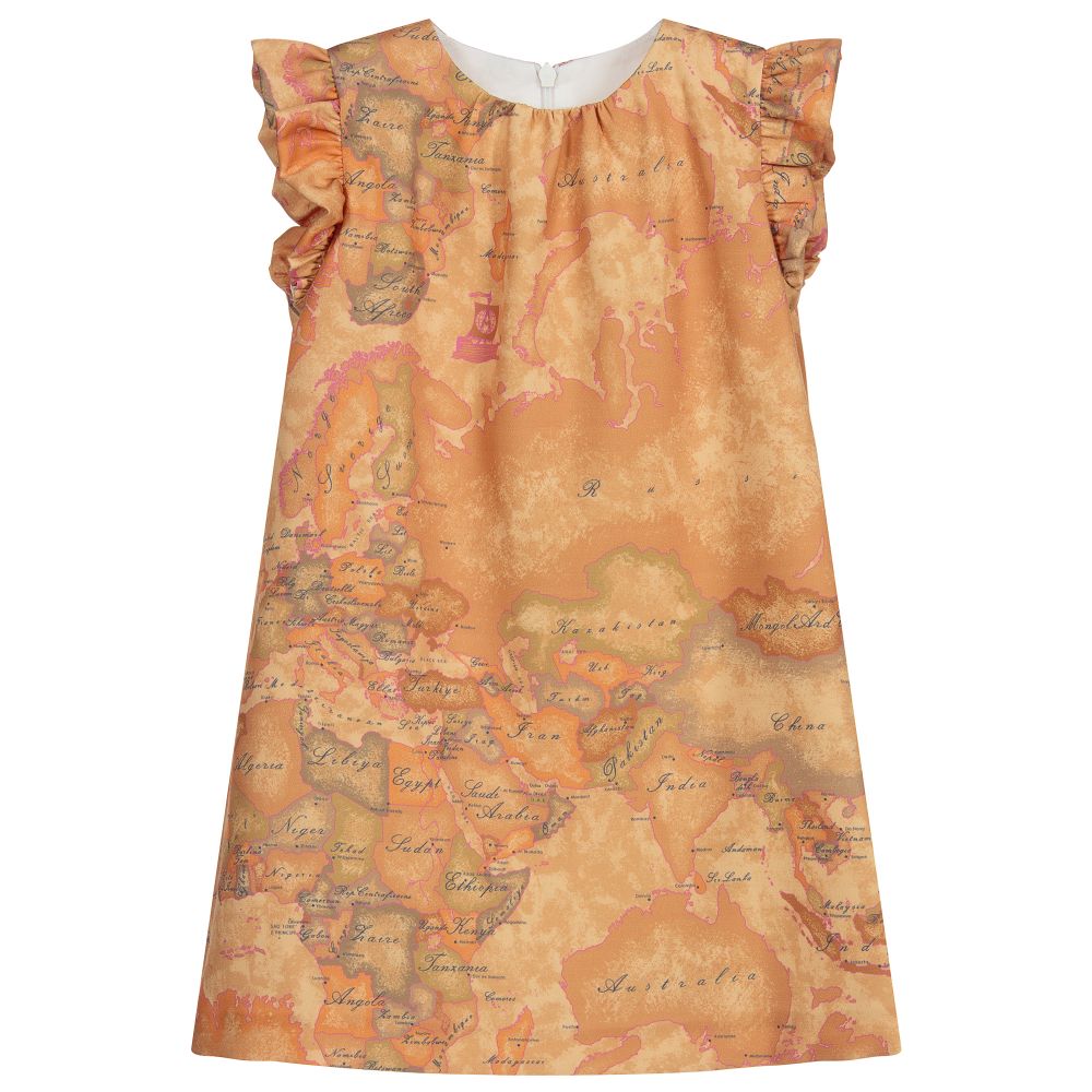 Alviero Martini -  Dunkelbeiges Kleid mit Geo-Karte | Childrensalon