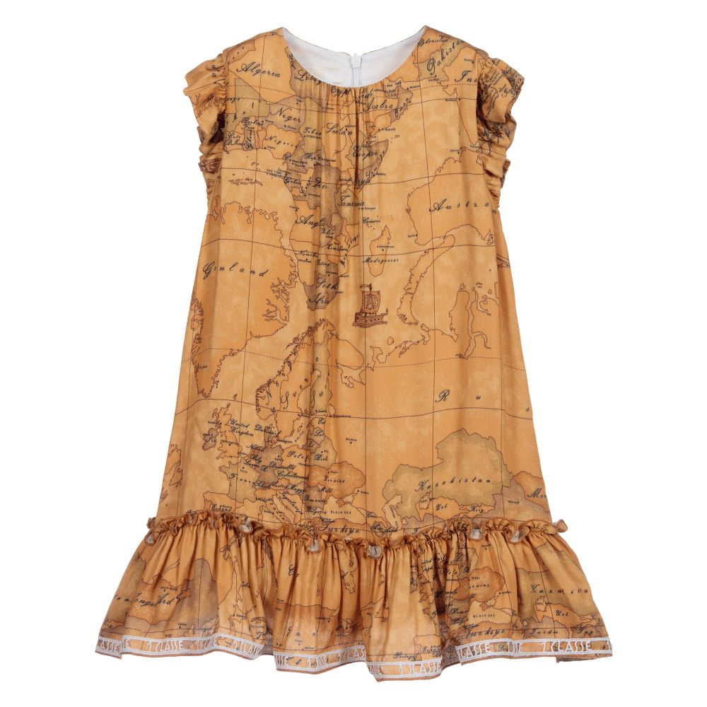 Alviero Martini - Dark Beige Geo Map Dress | Childrensalon