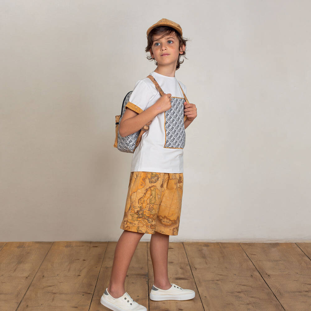 Alviero Martini-شورت قطن جيرسي لون بيج داكن للأولاد | Childrensalon Outlet