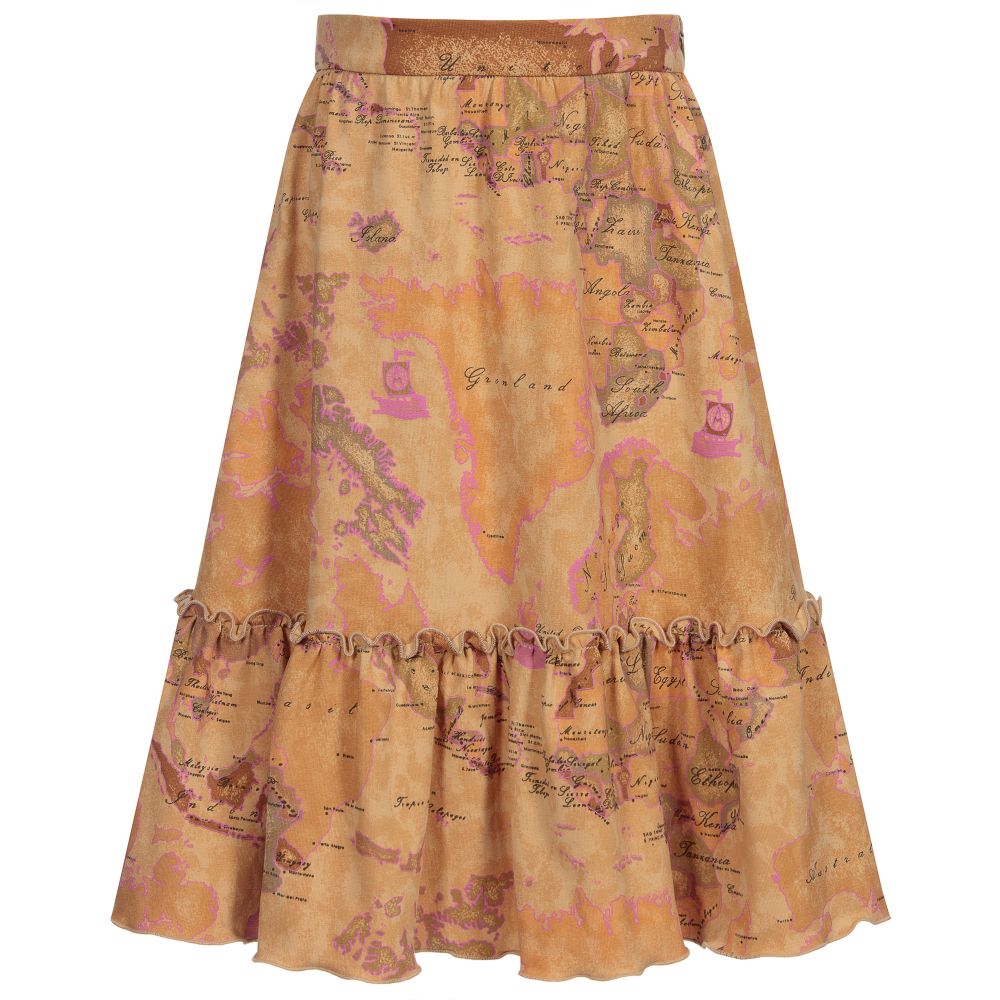 Alviero Martini - Dark Beige Geo Map Skirt | Childrensalon