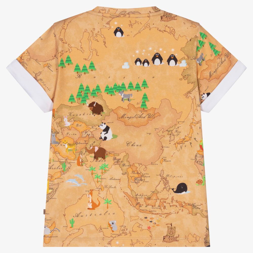 Alviero Martini-تيشيرت قطن جيرسي لون بيج داكن للأولاد | Childrensalon Outlet