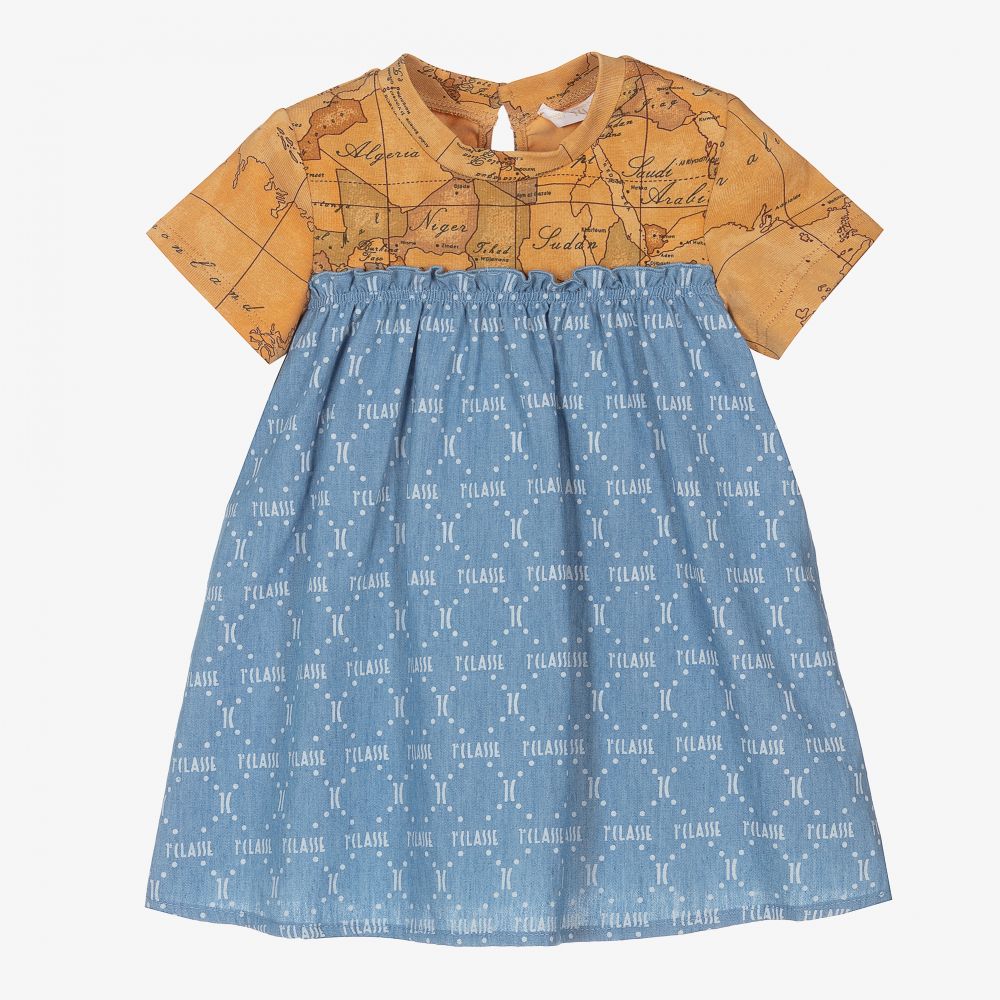 Alviero Martini Geo Map & Chambray Baby Dress Childrensalon Outlet