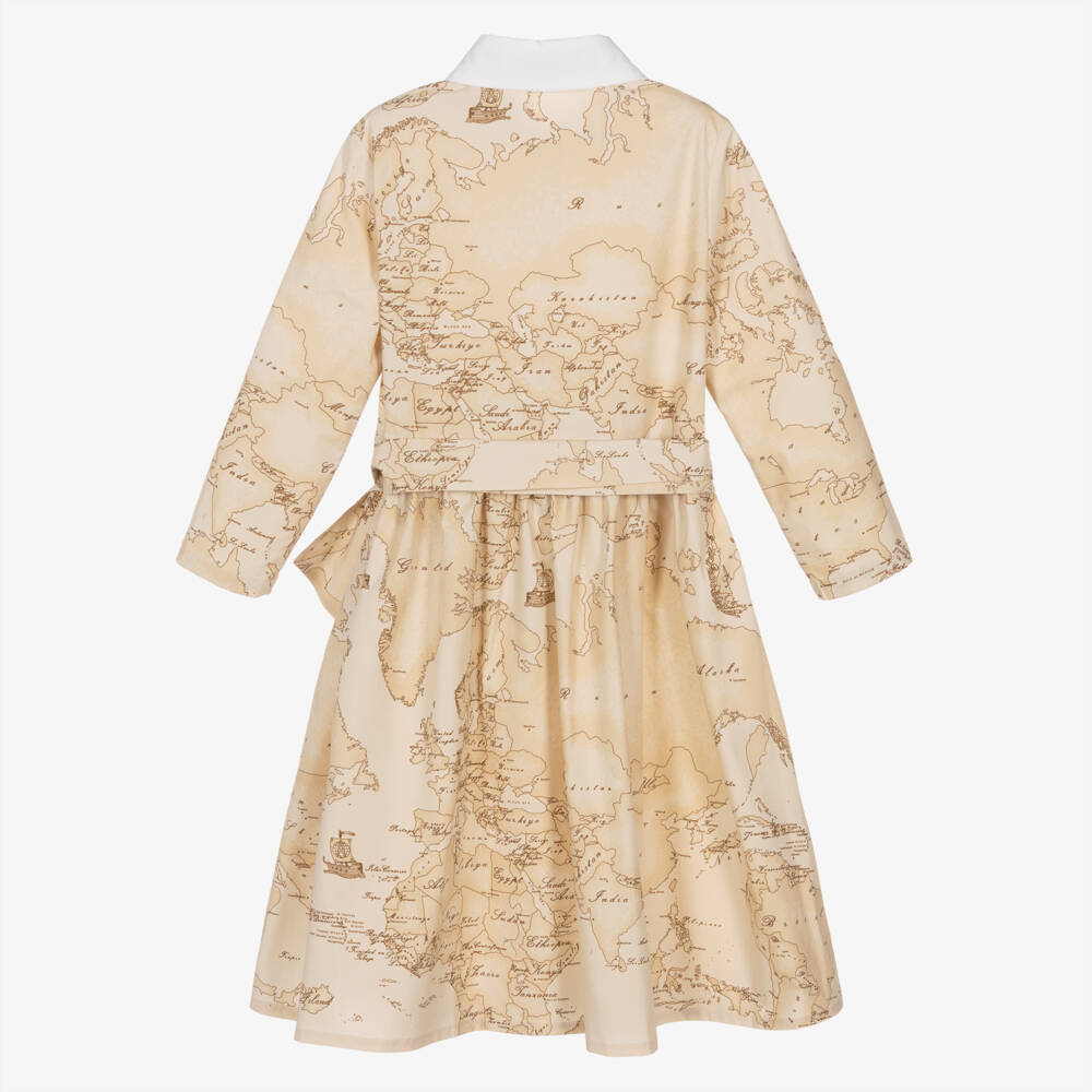 Alviero Martini-Girls Beige Cotton Map Print Dress | Childrensalon Outlet