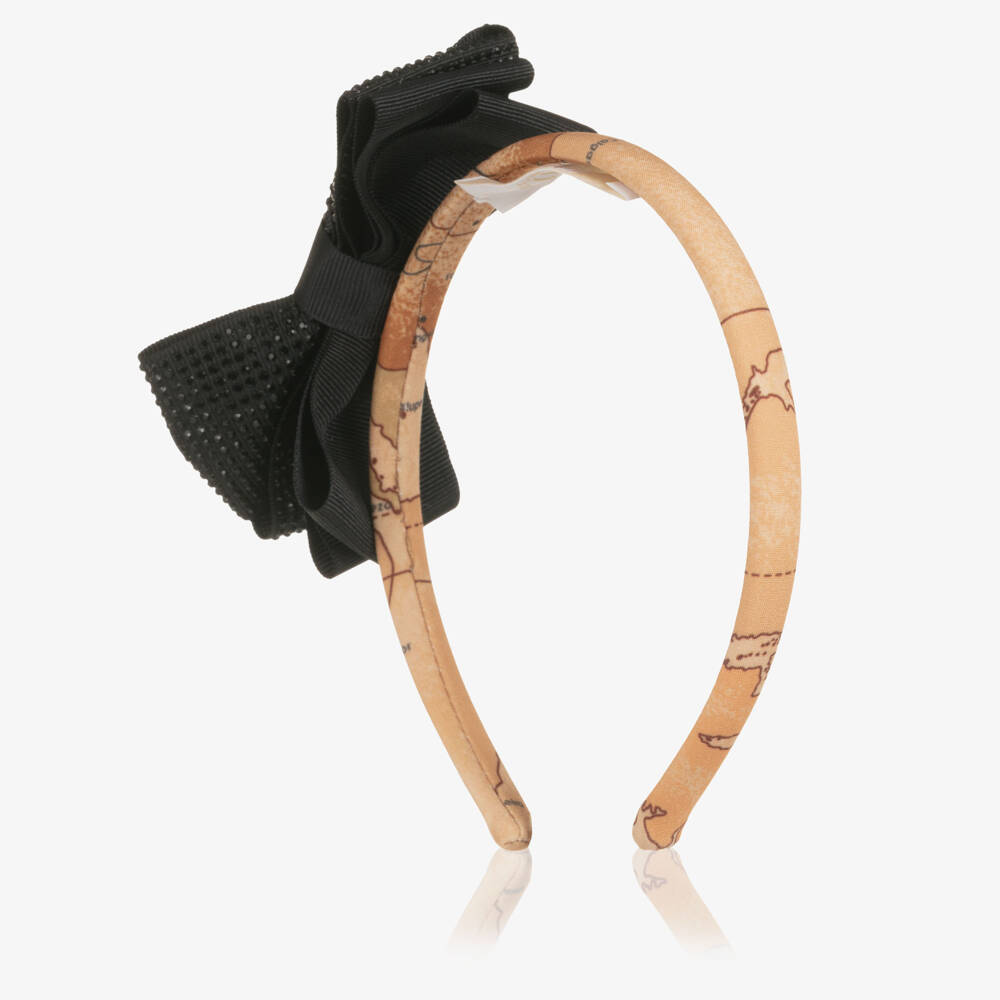 Alviero Martini-Girls Beige Geo & Black Bow Hairband | Childrensalon Outlet