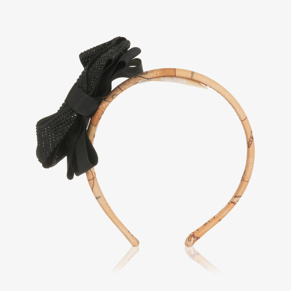 Alviero Martini-Girls Beige Geo & Black Bow Hairband | Childrensalon Outlet