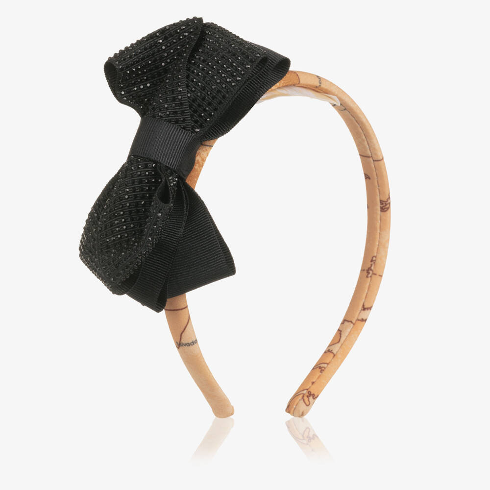 Alviero Martini-Girls Beige Geo & Black Bow Hairband | Childrensalon Outlet