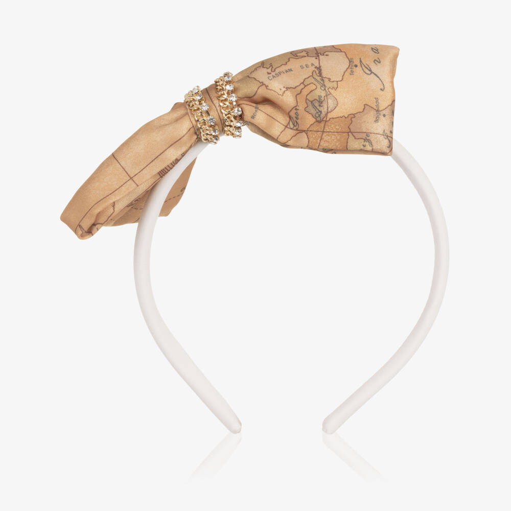 Alviero Martini-Girls Beige Geo Bow Hairband | Childrensalon Outlet