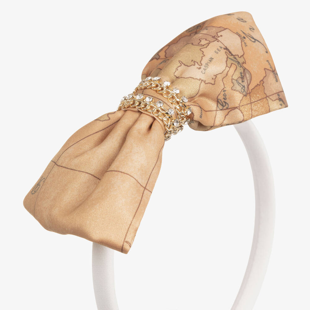 Alviero Martini-Girls Beige Geo Bow Hairband | Childrensalon Outlet