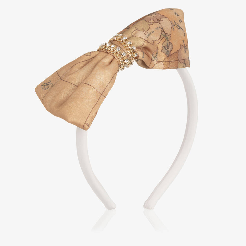 Alviero Martini-Girls Beige Geo Bow Hairband | Childrensalon Outlet