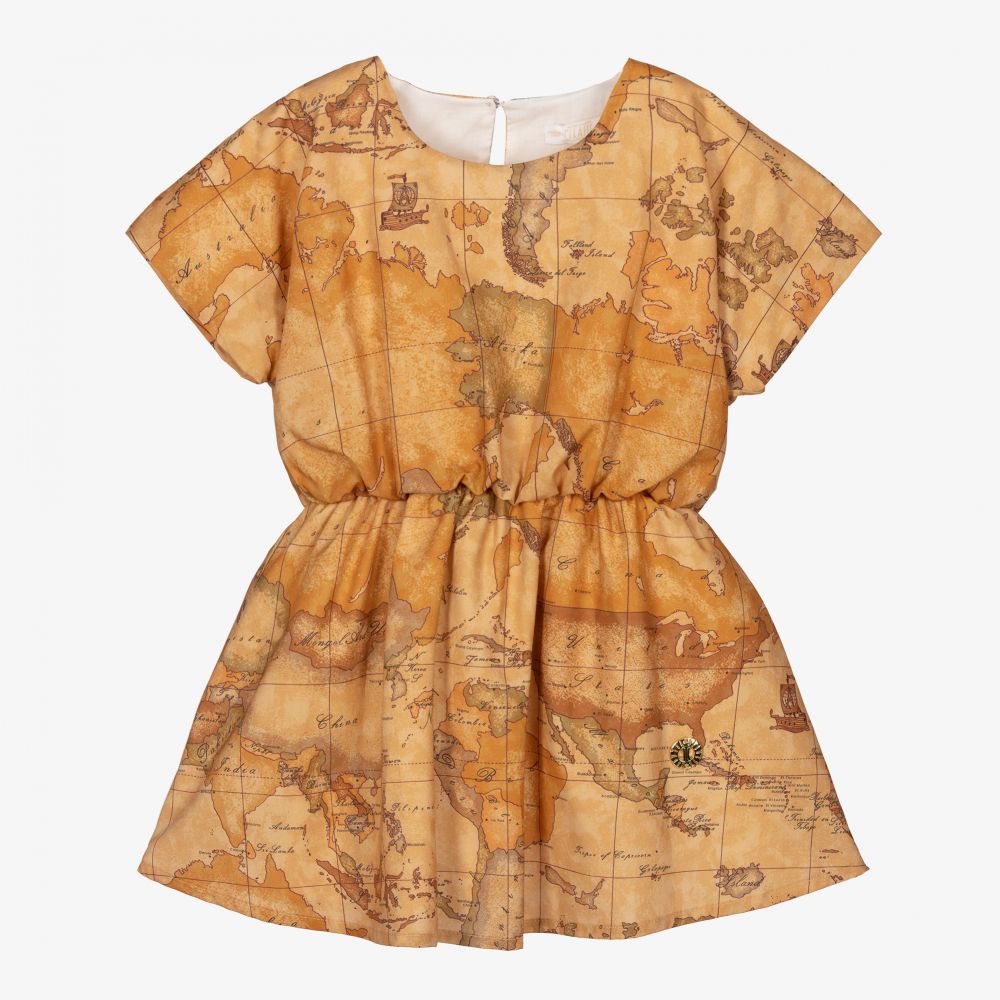 Alviero Martini - Бежевое платье с картой мира для девочек | Childrensalon