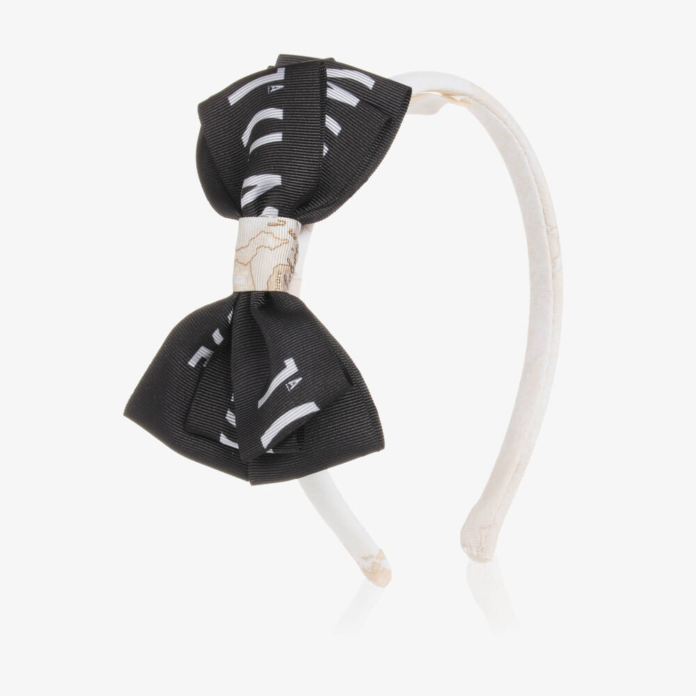 Alviero Martini-Girls Beige Geo Map Logo Hairband | Childrensalon Outlet