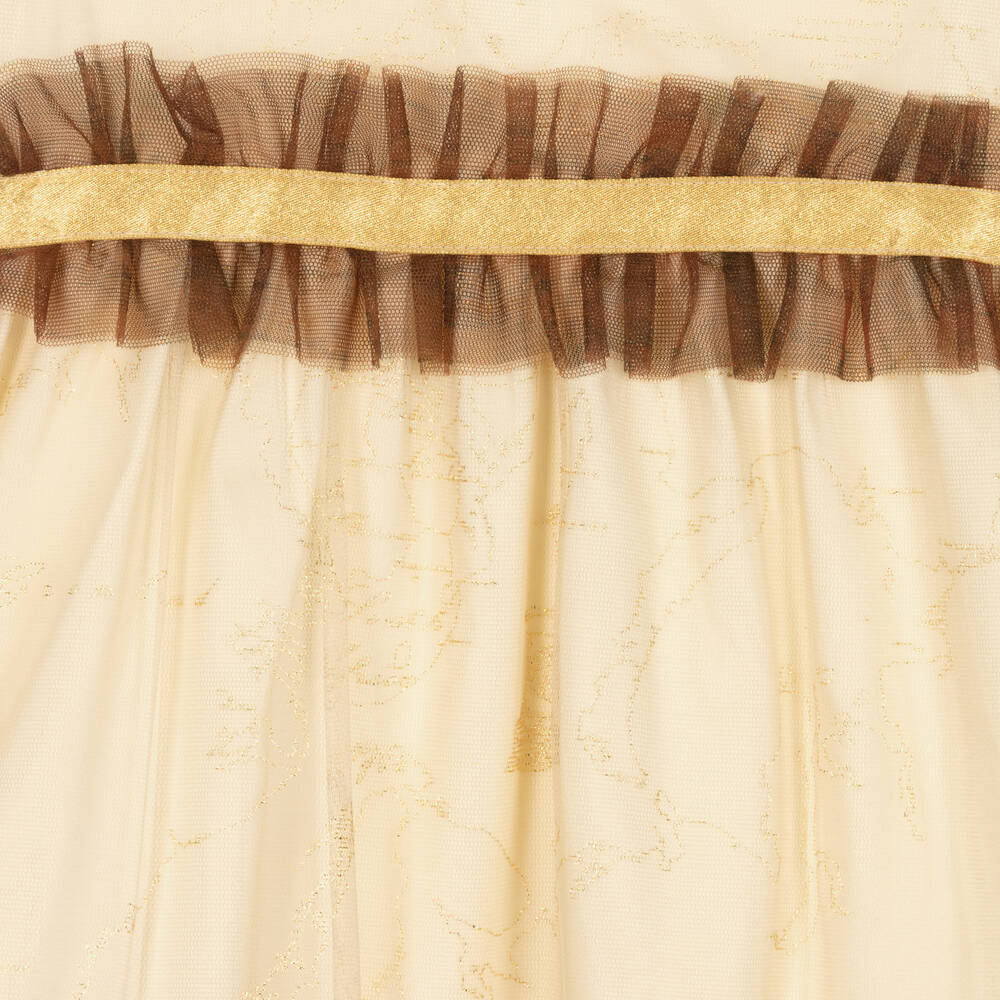 الفيرو مارتيني-فستان تول لون بيج وذهبي | Childrensalon Outlet